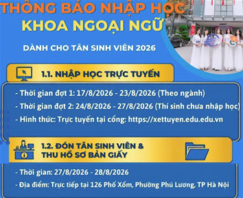 Lịch Nhập Học Dành Cho Tân Sinh Viên Khoa Ngoại Ngữ Năm 2026